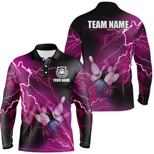 Mens polo bowling shirts Custom pink lightning thunder Bowling Team Jersey, gift for team Bowlers NQS6379