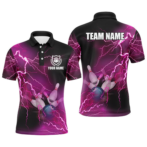Mens polo bowling shirts Custom pink lightning thunder Bowling Team Jersey, gift for team Bowlers NQS6379