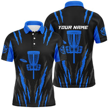 Load image into Gallery viewer, Black and blue Mens disc golf polo shirt disc golf hole custom name disc golf team shirt NQS4731