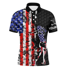 Load image into Gallery viewer, American flag mens black golf polo shirt custom name patriotic unique golf gift ideas for him NQS3474