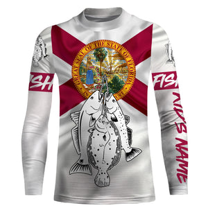 Inshore Grand Slam Redfish, Speckled Trout, Flounder fishing Florida State Flag patriotic Custom name UV protection fishing shirt NQS2637