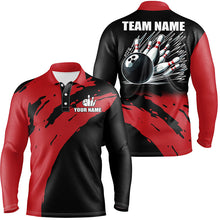 Load image into Gallery viewer, Red and black Mens bowling polo shirts Custom Team bowling jerseys, gift for team mens bowlers NQS7289