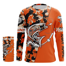 Load image into Gallery viewer, Custom Name striped bass fishing tattoos Camouflage Orange shirt Performance Fishing Shirt, Striper Fishing Jerseys NQS2507