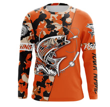 Load image into Gallery viewer, Custom Name striped bass fishing tattoos Camouflage Orange shirt Performance Fishing Shirt, Striper Fishing Jerseys NQS2507