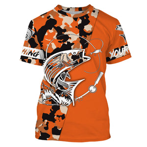 Custom Name striped bass fishing tattoos Camouflage Orange shirt Performance Fishing Shirt, Striper Fishing Jerseys NQS2507