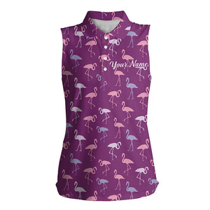 Womens Sleeveless polo shirt purple flamingos birds pattern tropical custom name team golf polo shirts NQS4950