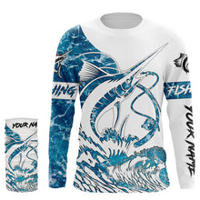 Load image into Gallery viewer, Sailfish fishing tattoo blue sea wave ocean camo Custom Name UV sun protection fishing jersey NQS3777