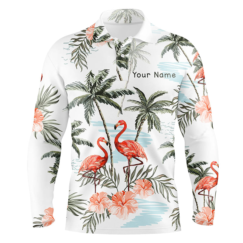 Flamingo tropical palm tree Mens golf polos shirts custom golf shirts for men, personalized golf gifts NQS6878