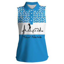 Load image into Gallery viewer, Women's sleeveless golf polo shirt golf heartbeat custom name leopard pattern golf shirt, golf gifts NQS4959