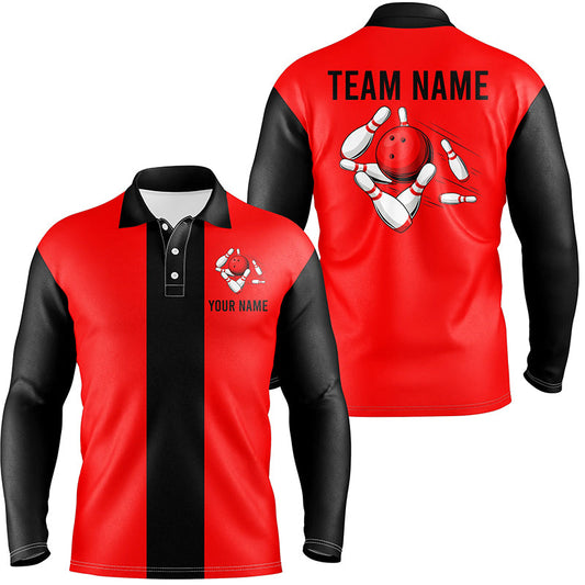 Personalized Red Black Retro Bowling Polo Shirts For Men custom vintage bowling team jerseys NQS6881
