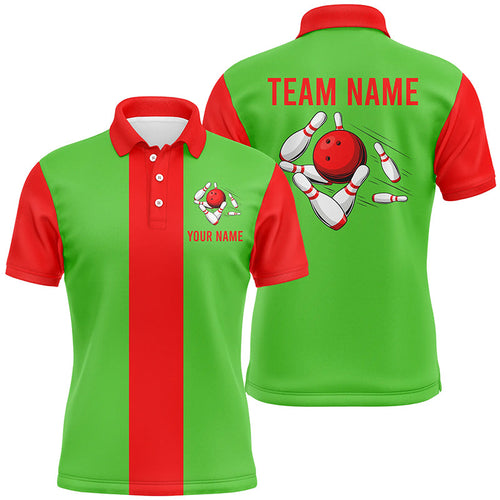 Personalized Red Green Christmas Bowling Polo Shirts For Men custom vintage bowling team jerseys NQS6882