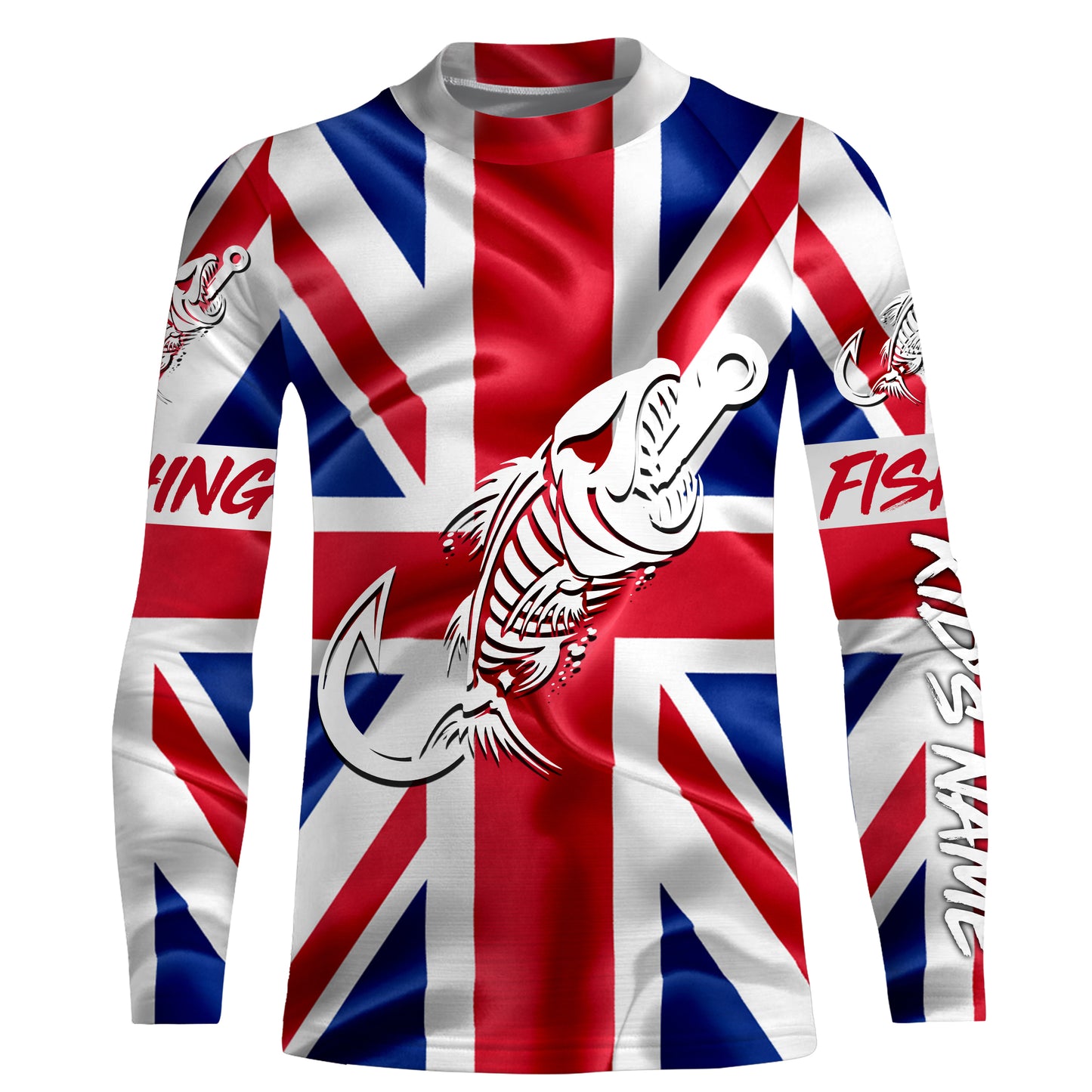 Customized UK long sleeve fishing shirts United Kingdom Flag Fish hook skull performance shirts NQS3327