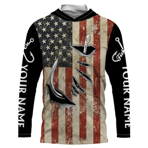 US Fishing 3D Fish Hook American Flag patriotic fish on UV protection customize long sleeves fishing apparel NQS1343