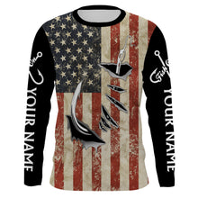 Load image into Gallery viewer, US Fishing 3D Fish Hook American Flag patriotic fish on UV protection customize long sleeves fishing apparel NQS1343