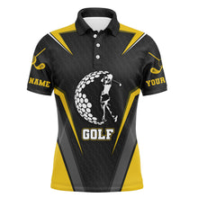 Load image into Gallery viewer, Black long sleeve golf polo shirts for mens custom name golf shirts, golfer gifts| Yellow NQS3646