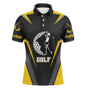 Black long sleeve golf polo shirts for mens custom name golf shirts, golfer gifts| Yellow NQS3646