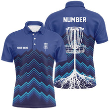 Load image into Gallery viewer, Mens Disc golf polo shirts custom blue pattern Disc Golf Basket Tree jerseys, disc golf shirt NQS6684