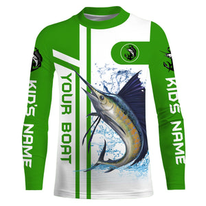 Sailfish fishing Customize name and boat name fishing shirts for men, custom fishing apparel | Green - NQS3252