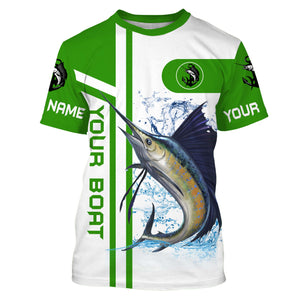 Sailfish fishing Customize name and boat name fishing shirts for men, custom fishing apparel | Green - NQS3252
