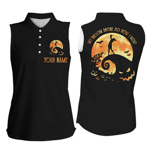 Funny halloween golf shirt custom name Womens sleeveless polo shirt - My broom broke so now I golf NQS3979