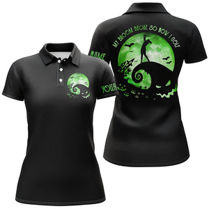 Funny black green moon halloween golf shirt custom women golf polo shirt My broom broke so now I golf NQS3980