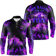 Load image into Gallery viewer, Purple Flame bowling shirt custom my balls are on fire bowling polo shirts for men, bowling jerseys NQS6459