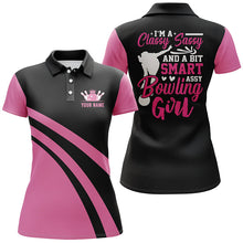 Load image into Gallery viewer, Custom pink women bowling polo shirts I'm a classy sassy and a bit smart assy bowling girl NQS6695