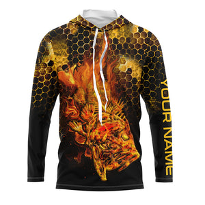Flaming Fire fish skeleton fishing Custom UV sun protection Long sleeve Fishing Shirts, Fishing Gift NQS4602