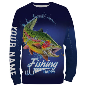 Fishing Makes Me Happy Rainbow Trout Fishing 3D All Over printed Customized Name Shirts For Adult And Kid NQS313