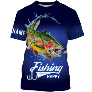 Fishing Makes Me Happy Rainbow Trout Fishing 3D All Over printed Customized Name Shirts For Adult And Kid NQS313