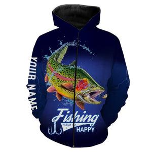 Fishing Makes Me Happy Rainbow Trout Fishing 3D All Over printed Customized Name Shirts For Adult And Kid NQS313