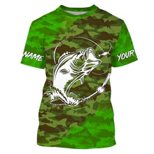 Load image into Gallery viewer, Largemouth Bass Fishing tattoo green camo Custom sun protection fishing shirts for men, women, kid NQS3354