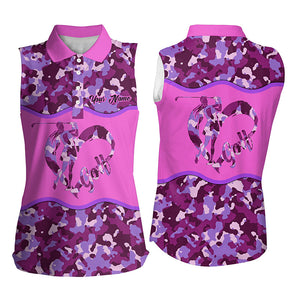 Pink purple camo Women's sleeveless golf polo shirt custom name golf camo ladies golf top for women NQS5046