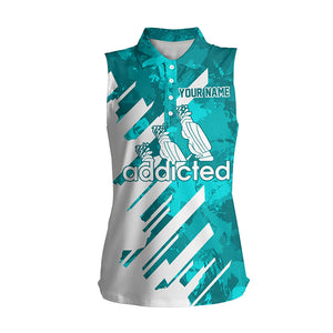 White and turquoise camo golf clubs Womens sleeveless polo shirt custom addicted golf tops for ladies NQS6467