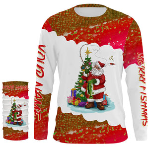 Merry fishmas Santa fishing Custom sun protection Long sleeve Fishing Shirts, Christmas Fishing Gift NQS4431