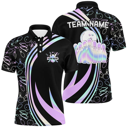 Black Mens polo bowling shirts Custom neon camo team league bowling jerseys, gifts for bowlers NQS7210