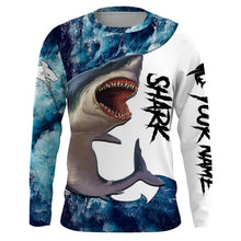 Load image into Gallery viewer, Shark Fishing blue ocean sea wave camo Custom long sleeve performance fishing jerseys shirts NQS3368