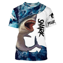 Load image into Gallery viewer, Shark Fishing blue ocean sea wave camo Custom long sleeve performance fishing jerseys shirts NQS3368