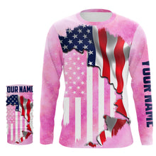 Load image into Gallery viewer, American Flag Universe patriotic Custom performance shirts, personalized pink galaxy fishing gift NQS2558