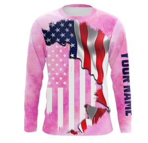 American Flag Universe patriotic Custom performance shirts, personalized pink galaxy fishing gift NQS2558