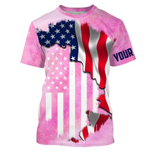 Load image into Gallery viewer, American Flag Universe patriotic Custom performance shirts, personalized pink galaxy fishing gift NQS2558