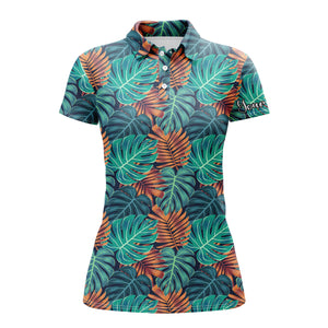 Women golf polo shirt monstera and palm leaves nature tropical pattern custom team golf polo shirts NQS3691