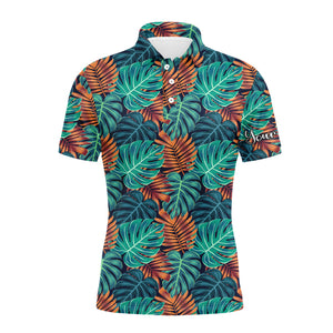 Men golf polo upf shirts monstera and palm leaves nature tropical pattern custom team golf polo shirts NQS3691