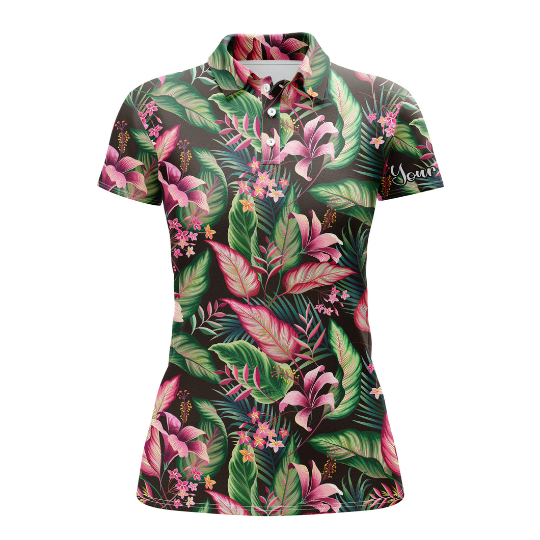Women golf polo shirt floral pattern with tropical leaves custom team golf polo shirts NQS3692