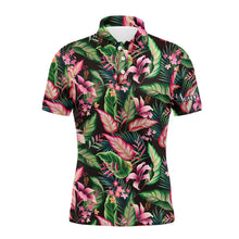 Load image into Gallery viewer, Men golf polo upf shirts floral pattern with tropical leaves custom team golf polo shirts NQS3692