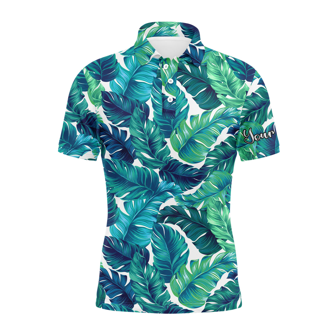 Men golf polo upf shirts turquoise and green tropical leaves custom team golf polo shirts NQS3693