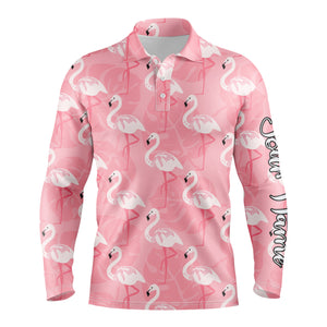 Men golf polo upf shirts pink flamingo pattern custom name polo shirts gift for men NQS3695