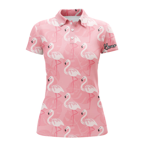 Women golf polo shirt pink flamingo pattern custom name polo shirts gift for women NQS3695
