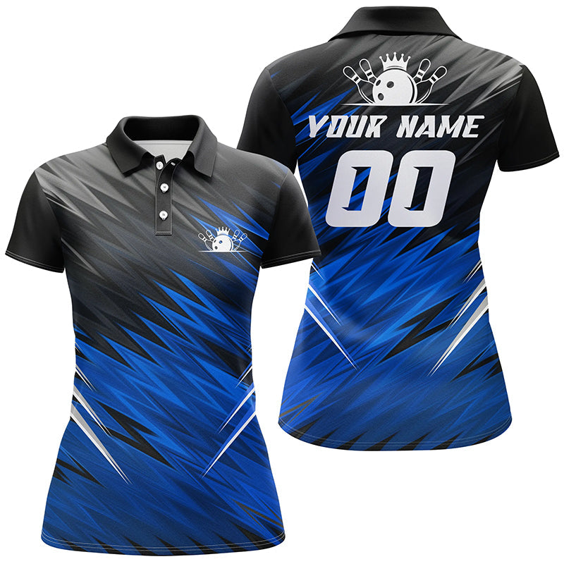 Blue and black womens short sleeve polo shirts custom bowling shirts for women, team bowling jerseys NQS6475