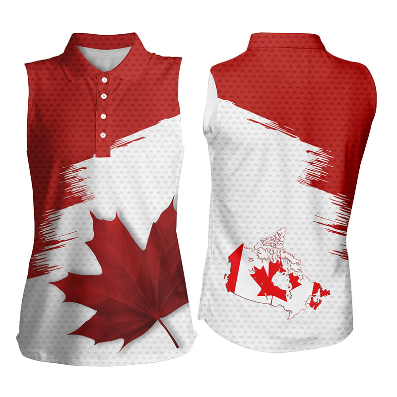 Canadian flag Womens sleeveless polos shirt Maple leaves patriotic Canada golf shirt for ladies NQS6741